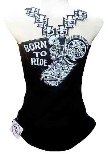 Rockabilly Punk Rock Baby Woman Black Tank Top Shirt Biker Skul Born To Ride